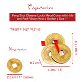 Divya Mantra Feng Shui Chinese Lucky Fortune I-Ching Coin Ornaments Wealth Charm Amulet Three Bronze Metal Coins with Hole and Red Ribbon Knot for Good Money Luck, Prosperity Decoration Charms – Brown - Divya Mantra