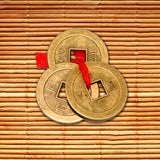 Divya Mantra Hindu Lucky Symbol Swastik Pure Brass Wall Hanging For Vastu and Good Luck and Three Chinese Coins For Luck - Divya Mantra