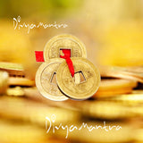 Divya Mantra Feng Shui Chinese Lucky Fortune I-Ching Coin Ornaments Wealth Charm Amulet Three Bronze Metal Coins with Hole and Red Ribbon Knot for Good Money Luck, Decoration Charms Set of 10 – Golden - Divya Mantra