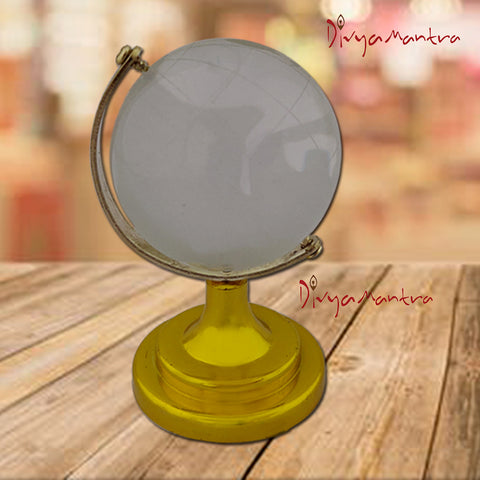 Divya Mantra Feng Shui Crystal Rotating 5 cm Globe with Educational Earth Texture Map for Students, Kids, Home, Office, Table Decoration - Career, Financial, Business Luck, Gift Item / Product - Clear - Divya Mantra