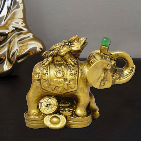 Divya Mantra Feng Shui King Money Toad Three Legged Frog on Trunk up Elephant For Prosperity Financial Business Strength Success Good Luck - Divya Mantra