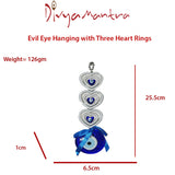 Divya Mantra Decorative Three Heart Rings Evil Eye Pendant Amulet for Car Rear View Mirror Decor Ornament Accessories/Good Luck Charm Protection Interior Wall Hanging Showpiece - Divya Mantra