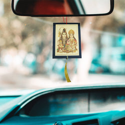 Sri Shiv Parivar Talisman Gift Pendant Amulet for Car Rear View Mirror Decor Ornament Accessories/Good Luck Charm Protection Interior Wall Hanging Showpiece