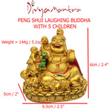Divya Mantra Happy Man Laughing Buddha Holding Ru Yi and Sitting with 5 Kids / Five Children For Attracting Happiness in Family, Descendant Luck - Divya Mantra
