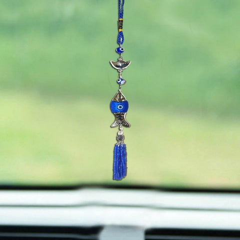 Divya Mantra Car Decoration Rear View Mirror Hanging Accessories Evil Eye Amulet Feng Shui Ingot & Fish - Divya Mantra