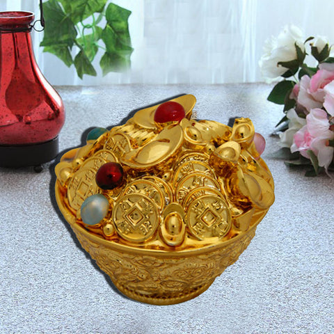 Divya Mantra Feng Shui Golden Colourful Wealth Bowl - Divya Mantra