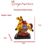 Divya Mantra Feng Shui Galloping / Running Yellow Horse on Bed of Wealth For Fame Recognition, Power, Prestige and Good Luck - Divya Mantra
