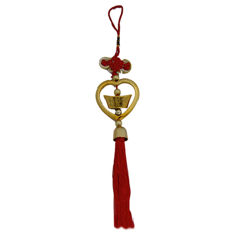 Chinese Feng Shui Ingot Talisman Red and golden heart Shape Gift Amulet Decorative Showpiece