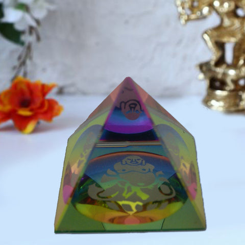 Divya Mantra Laughing Buddha Crystal Pyramid Showpiece - Divya Mantra