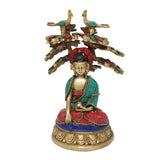 Divya Mantra Colourful Meditating Gautam Buddha under Tree Brass Idol Murti Figurine - Divya Mantra