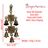 Divya Mantra Hindu Lucky Auspicious Symbol Vastu Om Ganesha Pure Brass Toran with 5 Bells Talisman Gift Amulet for Door Home Decor Ornament /Good Luck Charm Protection Interior Wall Hanging Showpiece for Prosperity - Divya Mantra