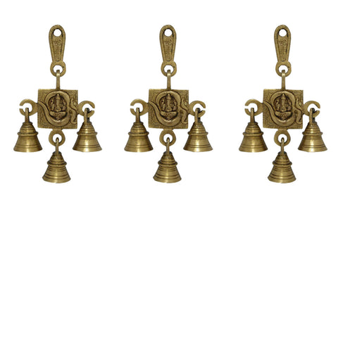 Divya Mantra Hindu Lucky Auspicious Symbol Vastu Om Ganesha 3 Bells Pure Brass Buri Nazar Battu Decor Gift Accessories/Good Luck Charm Interior Home/Office/Door/Wall Hanging Toran Bandanwar Showpiece - Divya Mantra