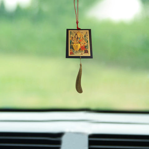 Divya Mantra Shri Shiv Parivar Talisman Gift Pendant Amulet for Car Rear View Mirror Decor Ornament Accessories/Good Luck Charm Protection Interior Wall Hanging Showpiece - Divya Mantra