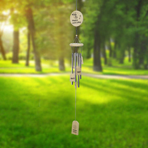 Divya Mantra Feng Shui Wooden 4 Silver Pipe Happy Everyday Wind Chime - Divya Mantra