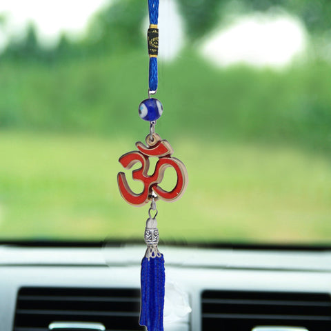 Divya Mantra Decorative Evil Eye Om Pendant Amulet for Car Rear View Mirror Decor Ornament Accessories/Good Luck Charm Protection Interior Wall Hanging Showpiece - Divya Mantra
