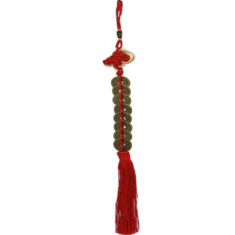 Divya Mantra Car Decoration Rear View Mirror Hanging Accessories Feng Shui 8 Coins Hanging With Red Strings For Good Fortune - Divya Mantra