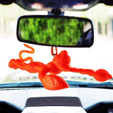 Divya Mantra Car Rear View Mirror Hanging Interior Decor Accessories Hindu God Orange Flying Hanuman Good Luck Charm Interior Wall / Door Hanging Showpiece & Gift Set of 2 Keychains for Bike /Car/Home - Divya Mantra