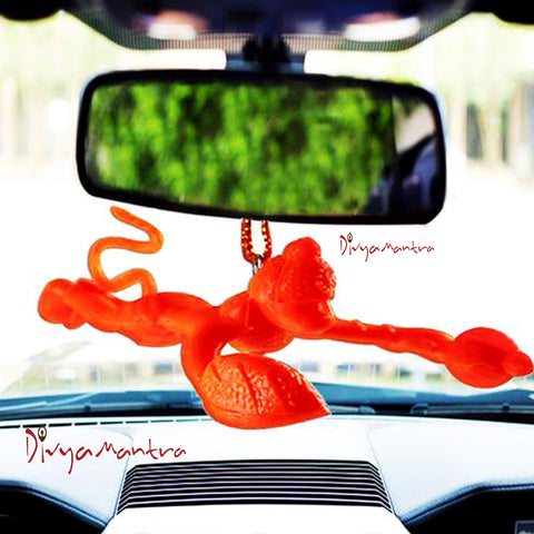 Divya Mantra Sri Bajrang Bali Bajrangi Orange Flying Hanuman Talisman Gift Pendant Amulet for Car Rear View Mirror Decor Ornament Accessories/Good Luck Charm Protection Interior Wall Hanging Showpiece - Divya Mantra