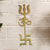 Divya Mantra Swastik Om Trishul 6 Inches Trishakti Yantra Pure Brass Vastu Wall Hanging - Divya Mantra