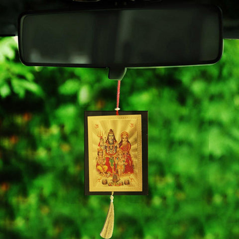 Divya Mantra Sri Shiva Parvati Ganesha Talisman Gift Pendant Amulet for Car Rear View Mirror Decor Ornament Accessories/Good Luck Charm Protection Interior Wall Hanging Showpiece - Divya Mantra
