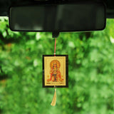 Divya Mantra Car Rear View Mirror Interior Decor Accessories Hindu God Hanuman Tearing Chest Good Luck Charm Interior Wall / Door Hanging Showpiece & 2 Gada Mace Keychains for Bike/Car/ Home; Gift Set - Divya Mantra