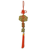 Divya Mantra Car Decoration Rear View Mirror Hanging Accessories Feng Shui Coins Bell and Three Chinese Coins Combo of 3 Set For Luck - Divya Mantra