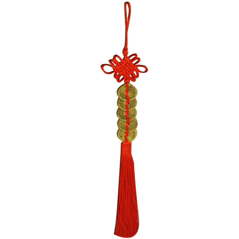 Divya Mantra Car Decoration Rear View Mirror Hanging Accessories Tassel Chinese Knot with Five Chinese Coins Decor - Divya Mantra
