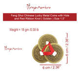 Divya Mantra Feng Shui Chinese Lucky Fortune I-Ching Dragon Coin Ornaments Wealth Charm Amulet 3 Bronze Metal Coins with Hole & Red Ribbon Knot for Good Money Luck, Decoration Charms Set of 2 – Golden - Divya Mantra