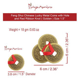 Divya Mantra Feng Shui Chinese Lucky Fortune I-Ching Dragon Coin Ornaments Wealth Charm Amulet 3 Bronze Metal Coins with Hole & Red Ribbon Knot for Good Money Luck, Decoration Charms Set of 5 – Golden - Divya Mantra