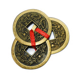 Divya Mantra Feng Shui Chinese Lucky Fortune I-Ching Dragon Coin Ornaments Wealth Charm Amulet 3 Bronze Metal Coins with Hole & Red Ribbon Knot for Good Money Luck, Decoration Charms Set of 2 – Golden - Divya Mantra