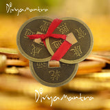 Divya Mantra Feng Shui Chinese Lucky Fortune I-Ching Dragon Coin Ornaments Wealth Charm Amulet 3 Bronze Metal Coins with Hole & Red Ribbon Knot for Good Money Luck, Decoration Charms Set of 3 – Golden - Divya Mantra