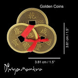 Divya Mantra Feng Shui Chinese Lucky Fortune I-Ching Dragon Coin Ornaments Wealth Charm Amulet 3 Bronze Metal Coins with Hole & Red Ribbon Knot-Good Money Luck, Decoration Charms Set of 2–Gold, Copper - Divya Mantra