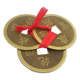 Divya Mantra Feng Shui Chinese Lucky Fortune I-Ching Dragon Coin Ornaments Wealth Charm Amulet Three Bronze Metal Coins with Hole and Red Ribbon Knot for Good Money Luck, Decoration Charms – Golden - Divya Mantra