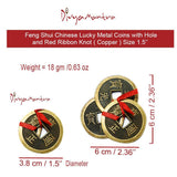 Divya Mantra Feng Shui Chinese Lucky Fortune I-Ching Dragon Coin Ornaments Wealth Charm Amulet 3 Bronze Metal Coins with Hole & Red Ribbon Knot for Good Money Luck, Decoration Charms Set of 10– Copper - Divya Mantra