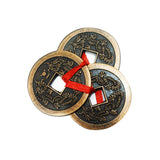 Divya Mantra Feng Shui Chinese Lucky Fortune I-Ching Dragon Coin Ornaments Wealth Charm Amulet 3 Bronze Metal Coins with Hole & Red Ribbon Knot for Good Money Luck, Decoration Charms Set of 2 – Copper - Divya Mantra