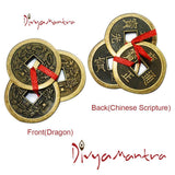 Divya Mantra Feng Shui Chinese Lucky Fortune I-Ching Dragon Coin Ornaments Wealth Charm Amulet 3 Bronze Metal Coins with Hole & Red Ribbon Knot for Good Money Luck, Decoration Charms Set of 5 – Copper - Divya Mantra