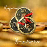 Divya Mantra Feng Shui Chinese Lucky Fortune I-Ching Dragon Coin Ornaments Wealth Charm Amulet 3 Bronze Metal Coins with Hole & Red Ribbon Knot for Good Money Luck, Decoration Charms Set of 5 – Copper - Divya Mantra