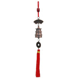 Divya Mantra 3 Three Lucky Chinese 1"Coins with Red Ribbon - Money Wealth Luck; Tibetan Buddhist Om Mani Padme Hum Positive Vibes Prayer Flags & Car Rear View Mirror Hanging Feng Shui Lucky Bell Set - Divya Mantra