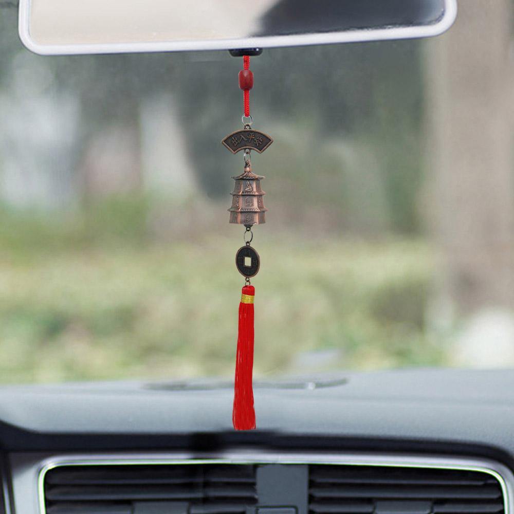 Car Decoration Rear View Mirror Hanging Accessories Feng Shui Lucky Bell  and Three Lucky Chinese 2 Coins for Money, Wealth, Good Luck, Vastu,; Home,  Office Decor Gift Items / Products