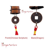 Divya Mantra Japanese Lucky Charm Money Turtle 2 Pairs & Feng Shui Bell Tibetan Car Rear View Mirror Decor Accessories Home Window Decoration Wind Chime Dragon Coin Hanging - Brown, Gold, Silver - Divya Mantra