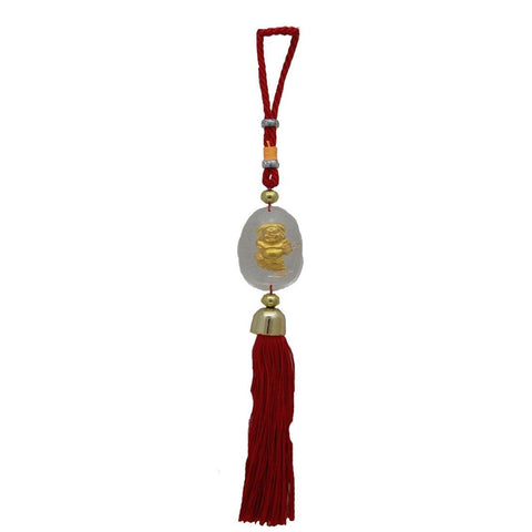 Divya Mantra Car Decoration Rear View Mirror Hanging Feng Shui Accessories Laughing Buddha in Crystal Ball Good Luck Charm Golden - Divya Mantra