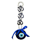 Divya Mantra Decorative Evil Eye Triple Om Pendant Amulet for Car Rear View Mirror Decor Ornament Accessories/Good Luck Charm Protection Interior Wall Hanging Showpiece Blue - Divya Mantra