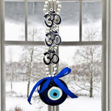 Divya Mantra Decorative Evil Eye Triple Om Pendant Amulet for Car Rear View Mirror Decor Ornament Accessories/Good Luck Charm Protection Interior Wall Hanging Showpiece Blue - Divya Mantra