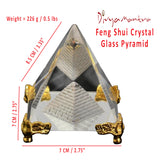 Divya Mantra Feng Shui Crystal Glass Pyramid with Golden Stand For Spiritual Healing, Vastu Correction and Balancing - 7 cm - Divya Mantra