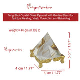 Divya Mantra Feng Shui Crystal Glass Pyramid with Golden Stand For Spiritual Healing, Vastu Correction and Balancing - 4 cm - Divya Mantra