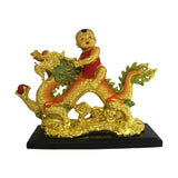 Divya Mantra Feng Shui Baby Buddha Riding Golden Dragon Gasping Ball Good Luck Symbol for Prosperity Career Success - Divya Mantra