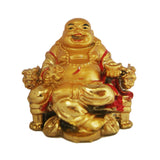 Divya Mantra Happy Man Laughing Buddha Sitting and Holding Ingot Statue For Attracting Money Wealth Prosperity Financial Luck - Divya Mantra