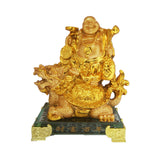 Divya Mantra Feng Shui Happy Man Laughing Buddha Sitting on Dragon Turtle Attracting Money Wealth Prosperity Financial Luck Stability - Divya Mantra