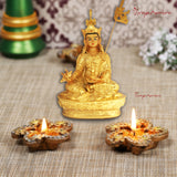Divya Mantra Golden Lady Buddha / Guan Yin / Kwan Yin / Kuan Yin / Tara Devi Goddess of Mercy and Compassion Idol Sculpture Statue Murti - Divya Mantra