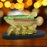 Divya Mantra Feng Shui Prosperity Arowana Golden Dragon Fish with Gold Coins Potent Energizer of Wealth - Divya Mantra
